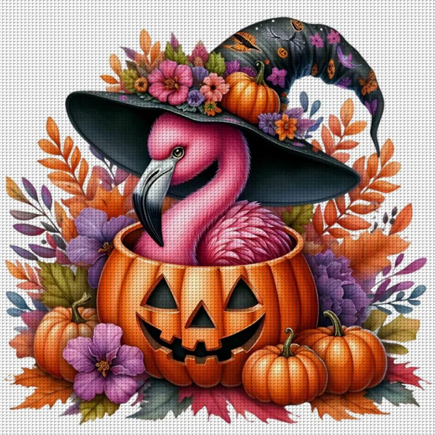 Halloween Pumpkin Flamingo - Full 14CT Counted Cross Stitch 40x40CM - Yishu