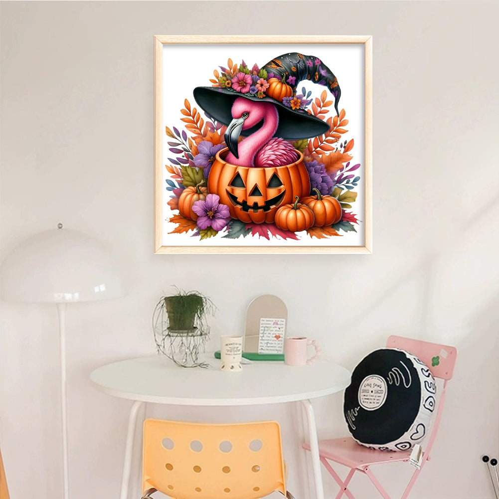 Halloween Pumpkin Flamingo - Full 14CT Counted Cross Stitch 40x40CM - Yishu