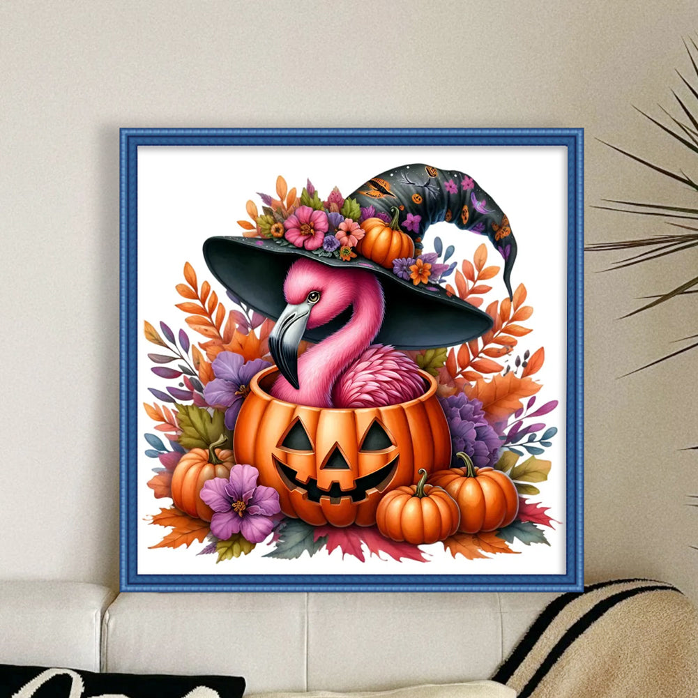 Halloween Pumpkin Flamingo - Full 14CT Counted Cross Stitch 40x40CM - Yishu