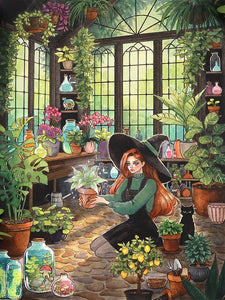 Botanical Garden Girl And Black Cat 40*60CM Full Round Drill Diamond Painting Drill Diamond Painting