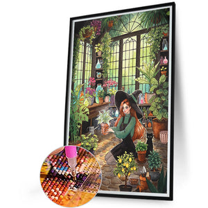 Botanical Garden Girl And Black Cat 40*60CM Full Round Drill Diamond Painting Drill Diamond Painting