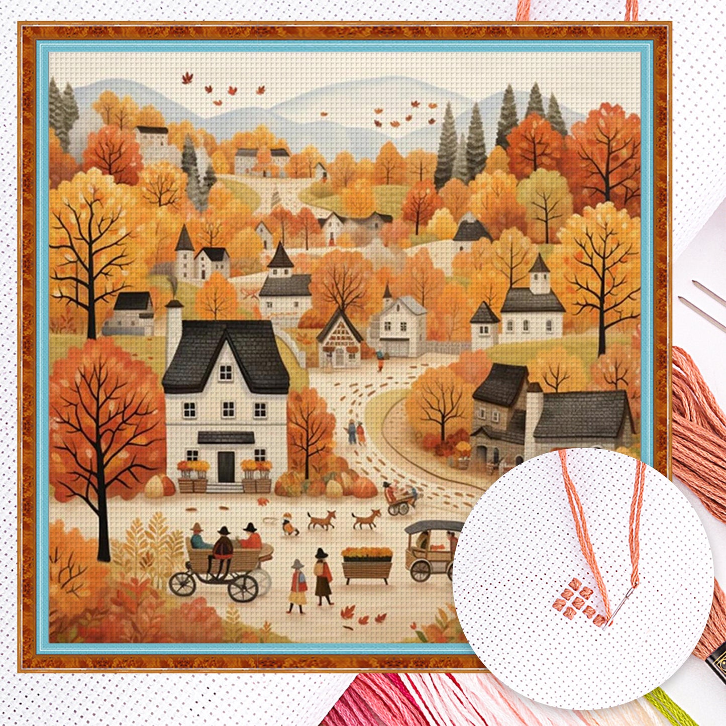 Autumn Town - Full 14CT Counted Cross Stitch 40x40CM - Huacan