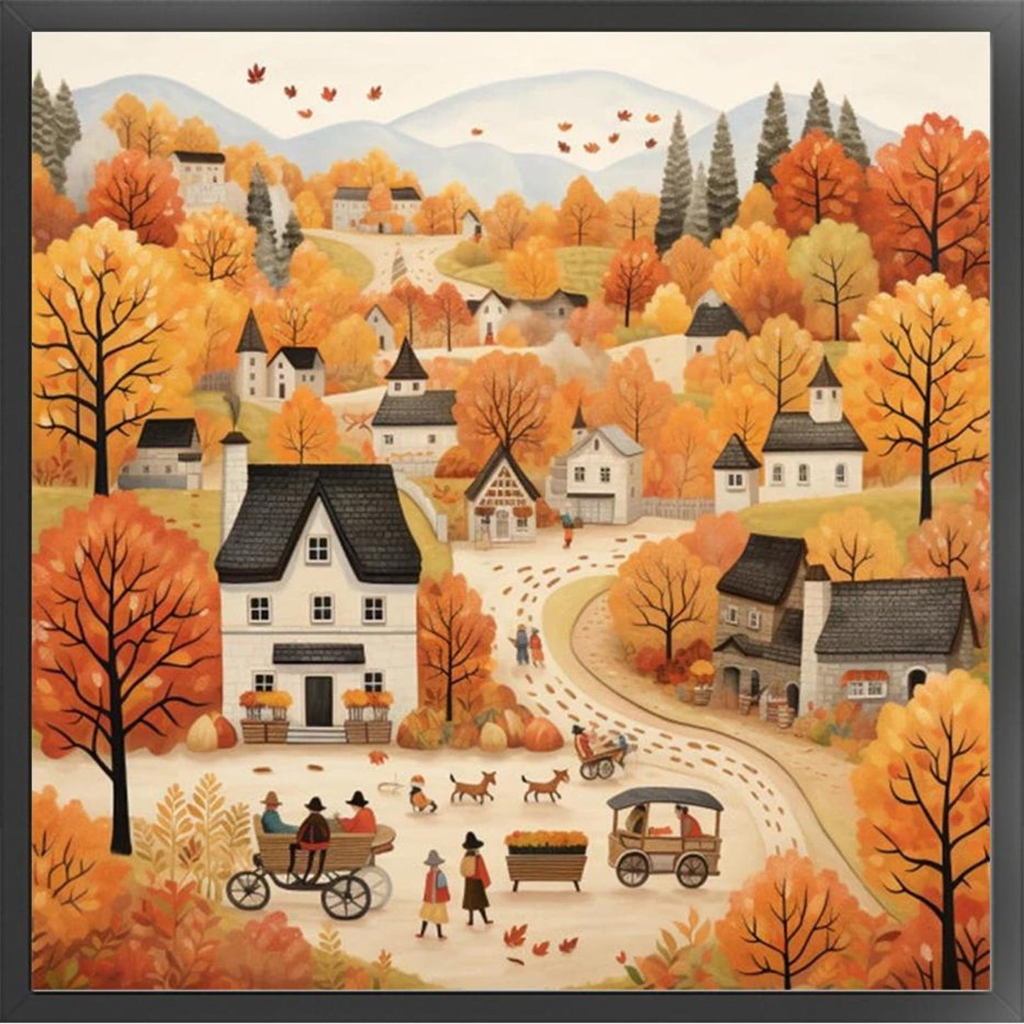 Autumn Town - Full 14CT Counted Cross Stitch 40x40CM - Huacan