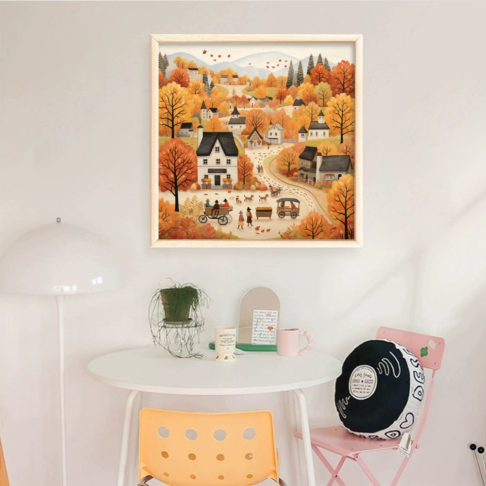 Autumn Town - Full 14CT Counted Cross Stitch 40x40CM - Huacan