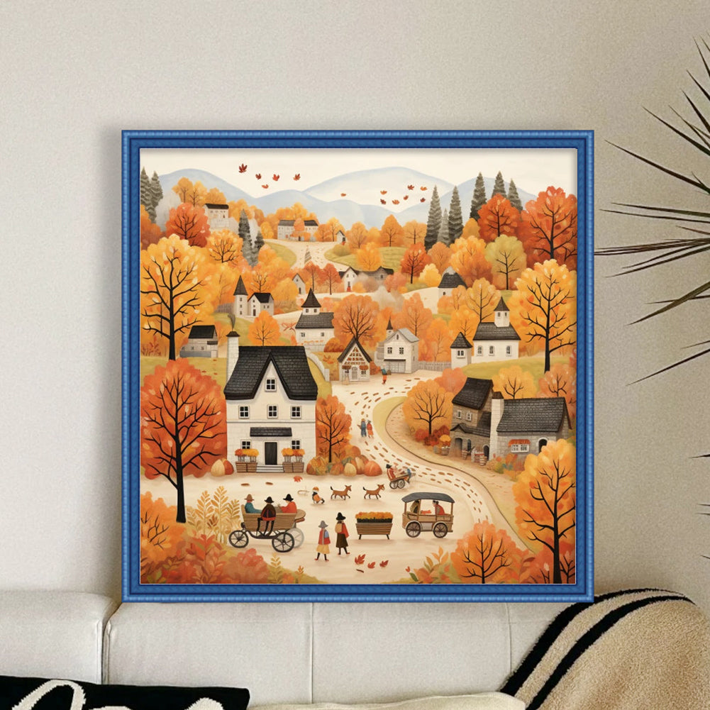 Autumn Town - Full 14CT Counted Cross Stitch 40x40CM - Huacan