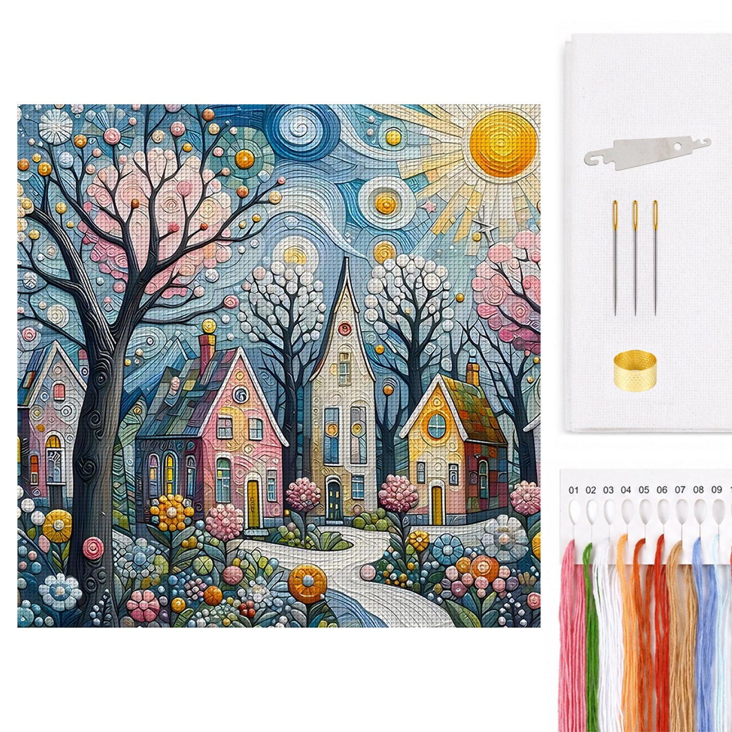 Colorful Houses - Full 14CT Counted Cross Stitch 40x40CM - Huacan