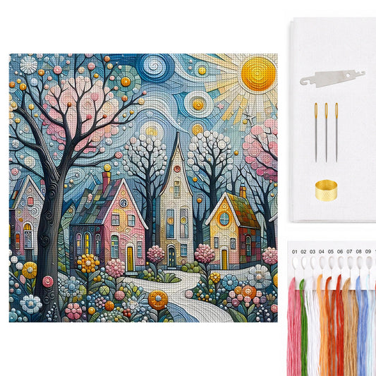 Colorful Houses - Full 14CT Counted Cross Stitch 40x40CM - Huacan