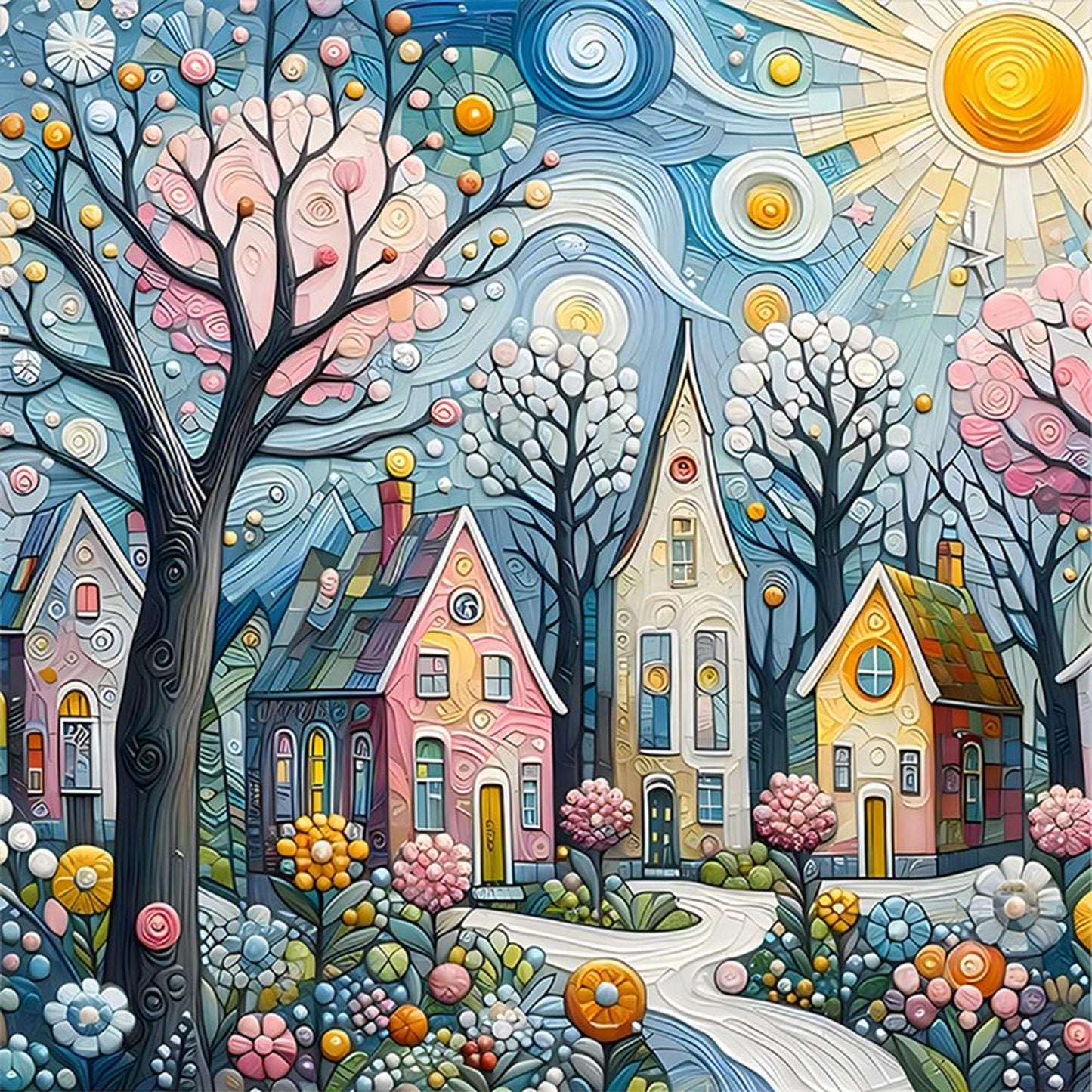 Colorful Houses - Full 14CT Counted Cross Stitch 40x40CM - Huacan