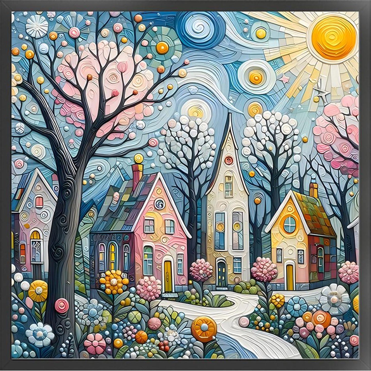 Colorful Houses - Full 14CT Counted Cross Stitch 40x40CM - Huacan