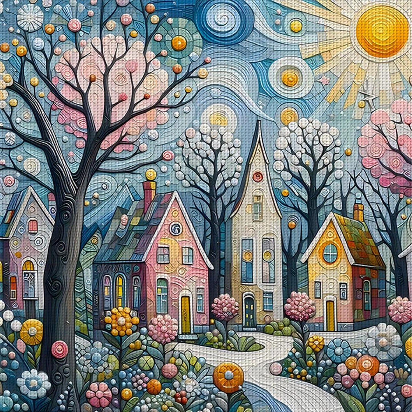 Colorful Houses - Full 14CT Counted Cross Stitch 40x40CM - Huacan