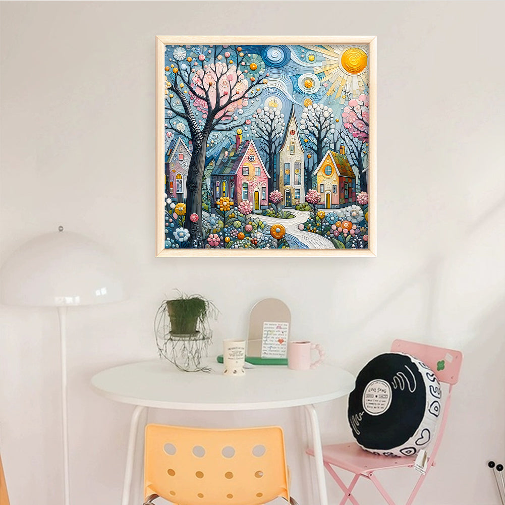 Colorful Houses - Full 14CT Counted Cross Stitch 40x40CM - Huacan