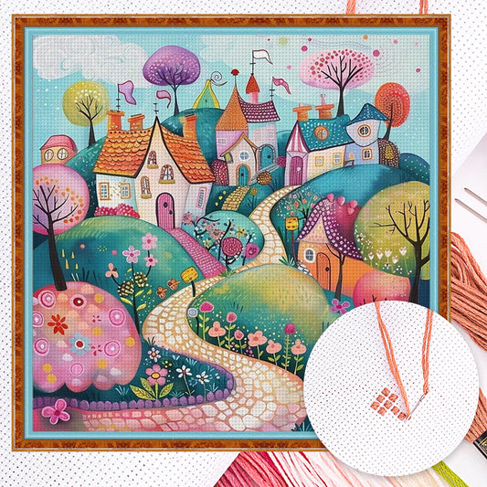 Colorful Houses - Full 14CT Counted Cross Stitch 40x40CM - Huacan
