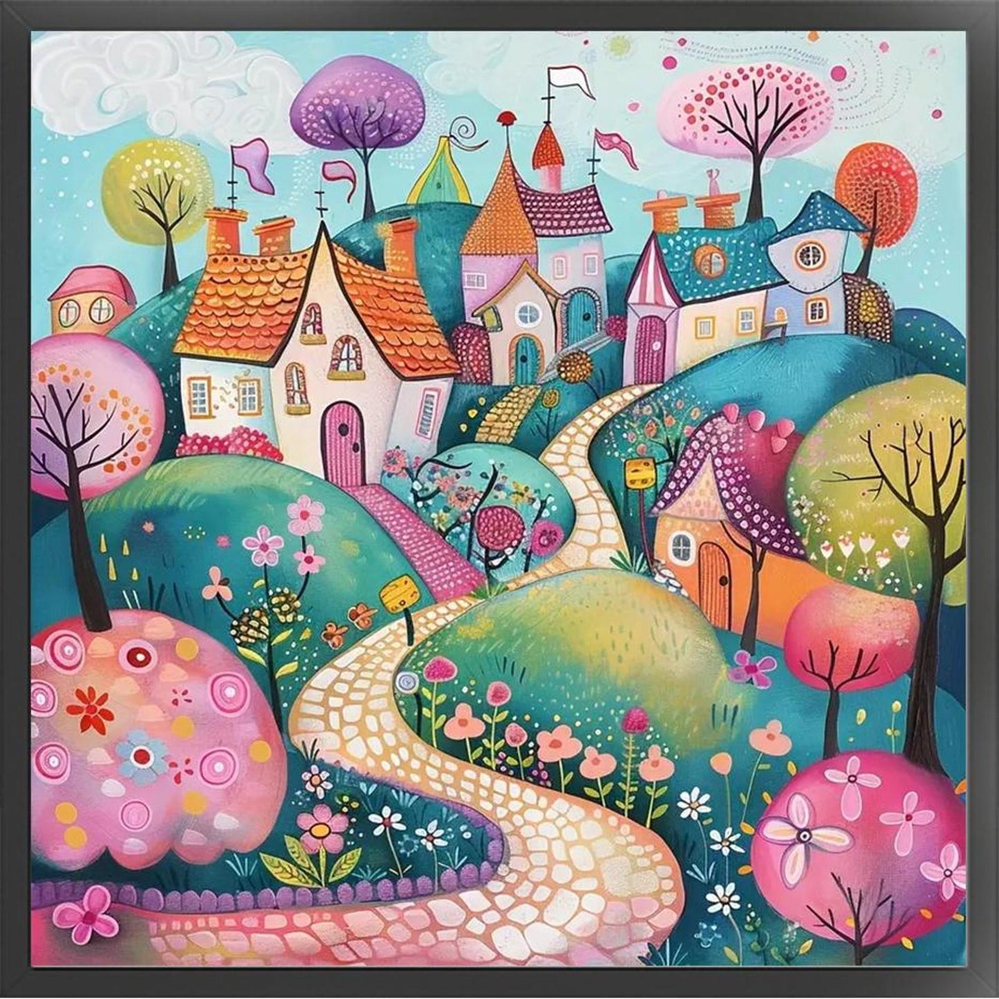 Colorful Houses - Full 14CT Counted Cross Stitch 40x40CM - Huacan