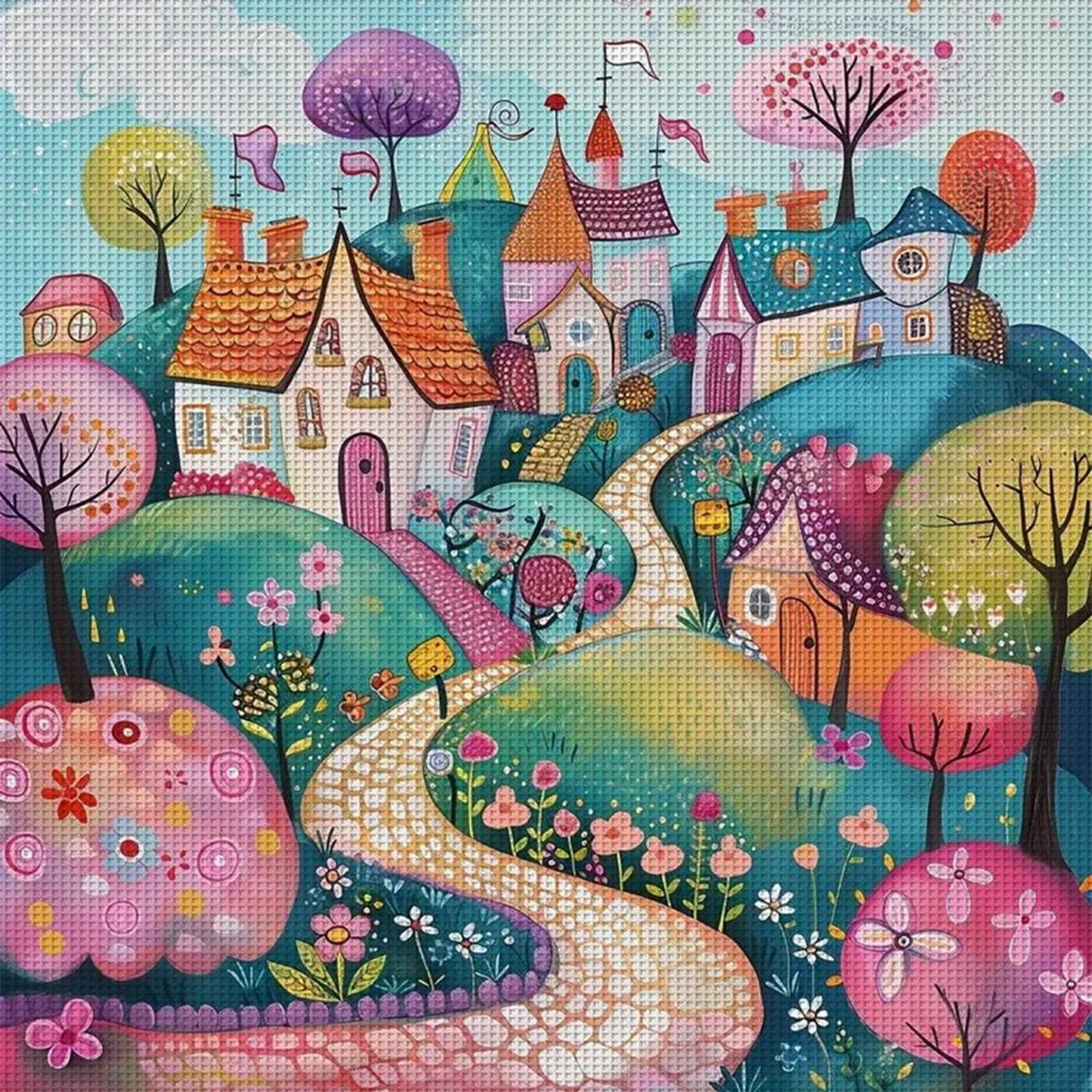Colorful Houses - Full 14CT Counted Cross Stitch 40x40CM - Huacan