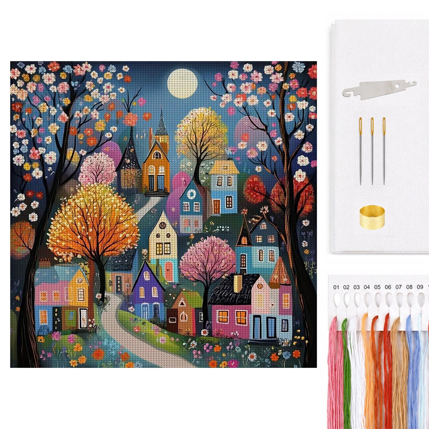 Colorful Houses - Full 14CT Counted Cross Stitch 40x40CM - Huacan