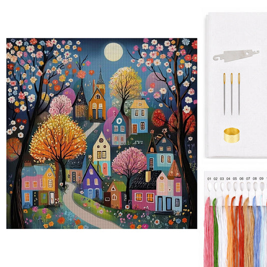 Colorful Houses - Full 14CT Counted Cross Stitch 40x40CM - Huacan