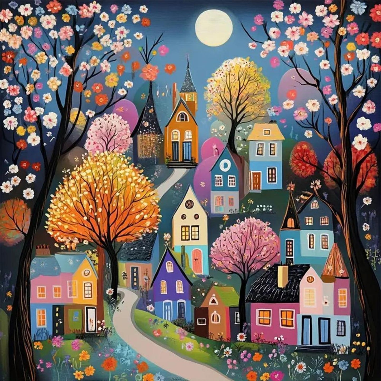 Colorful Houses - Full 14CT Counted Cross Stitch 40x40CM - Huacan