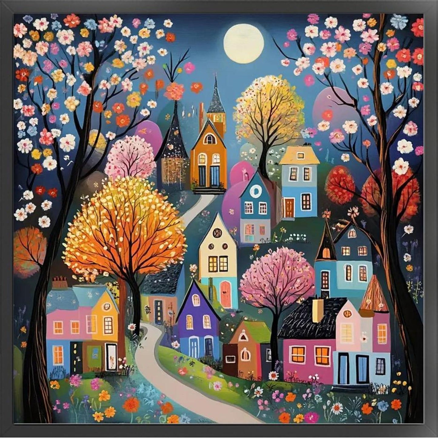 Colorful Houses - Full 14CT Counted Cross Stitch 40x40CM - Huacan