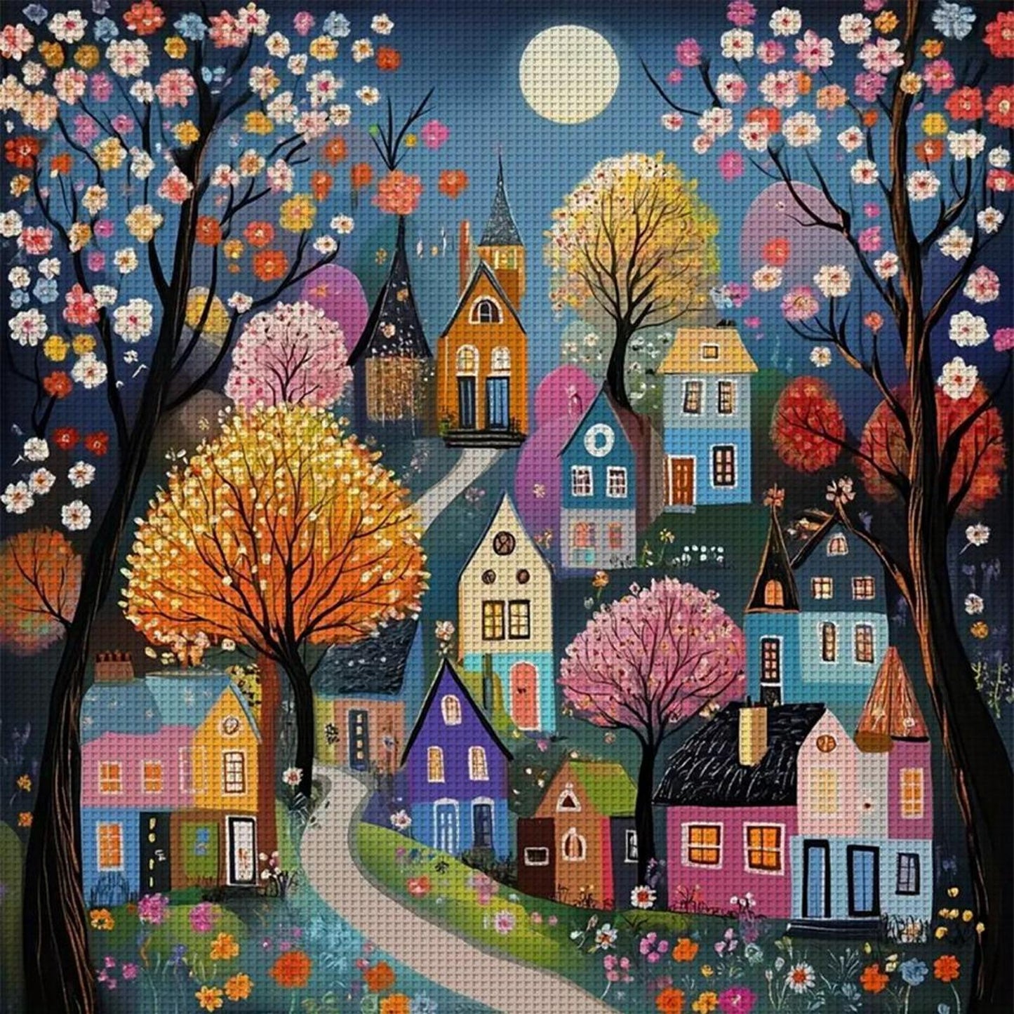 Colorful Houses - Full 14CT Counted Cross Stitch 40x40CM - Huacan