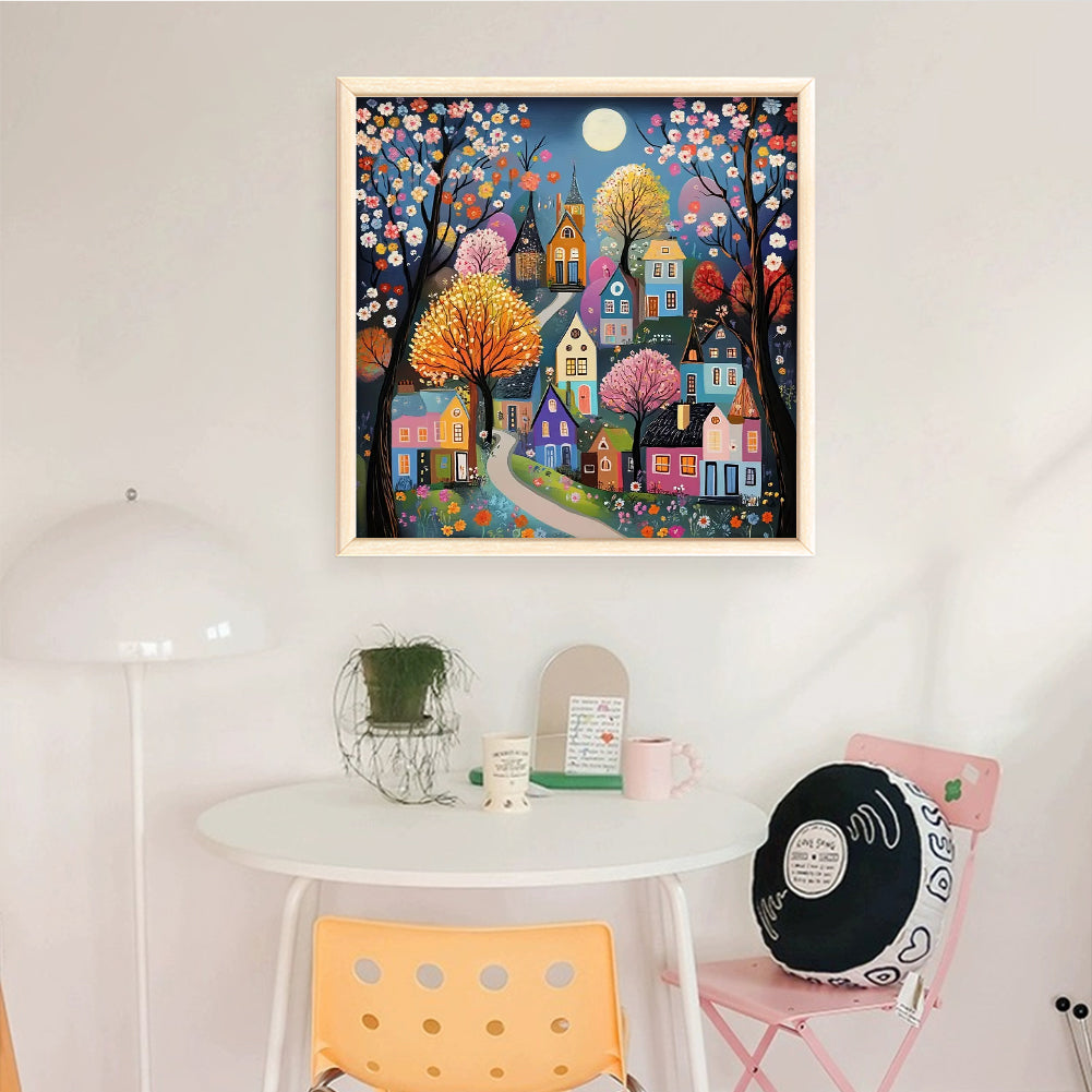 Colorful Houses - Full 14CT Counted Cross Stitch 40x40CM - Huacan
