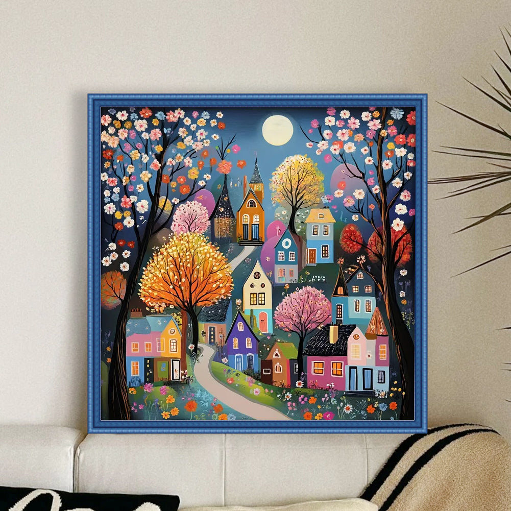 Colorful Houses - Full 14CT Counted Cross Stitch 40x40CM - Huacan