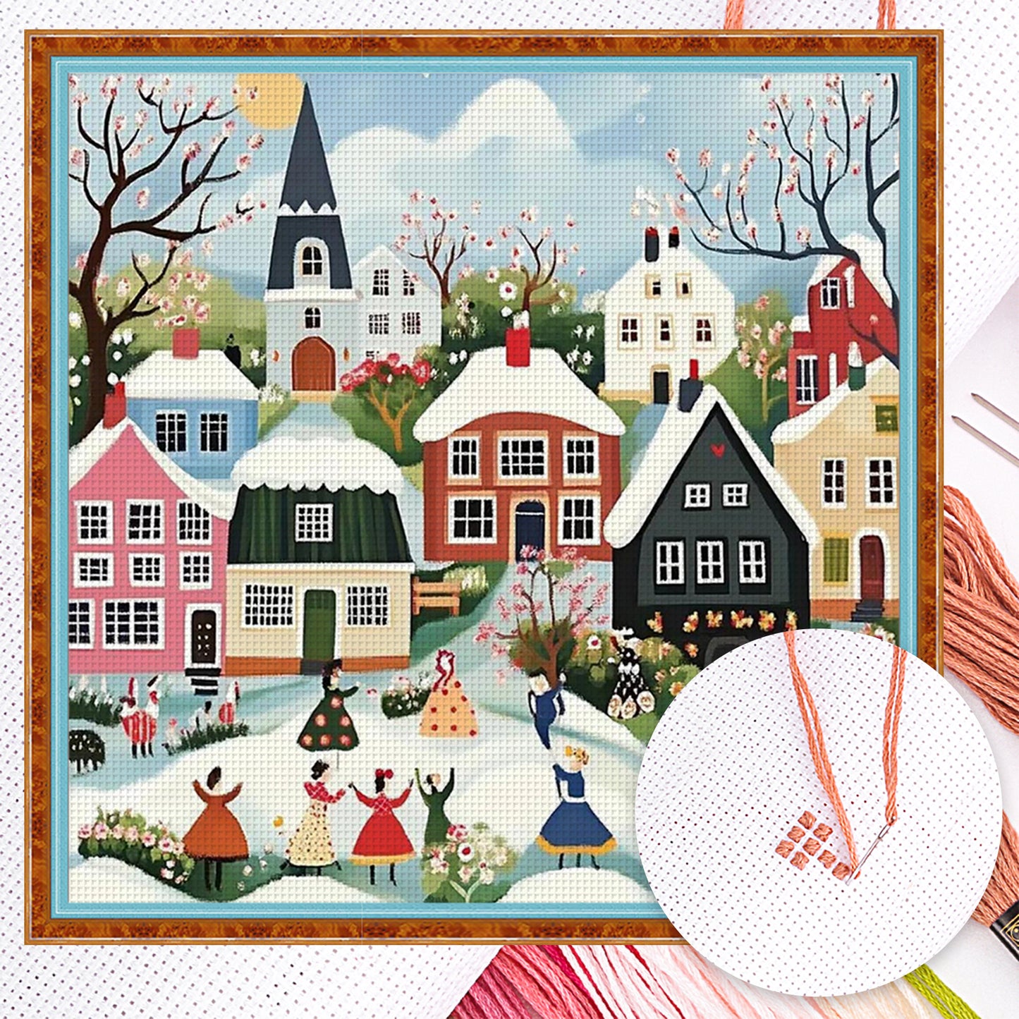 Winter Town - Full 14CT Counted Cross Stitch 40x40CM - Huacan