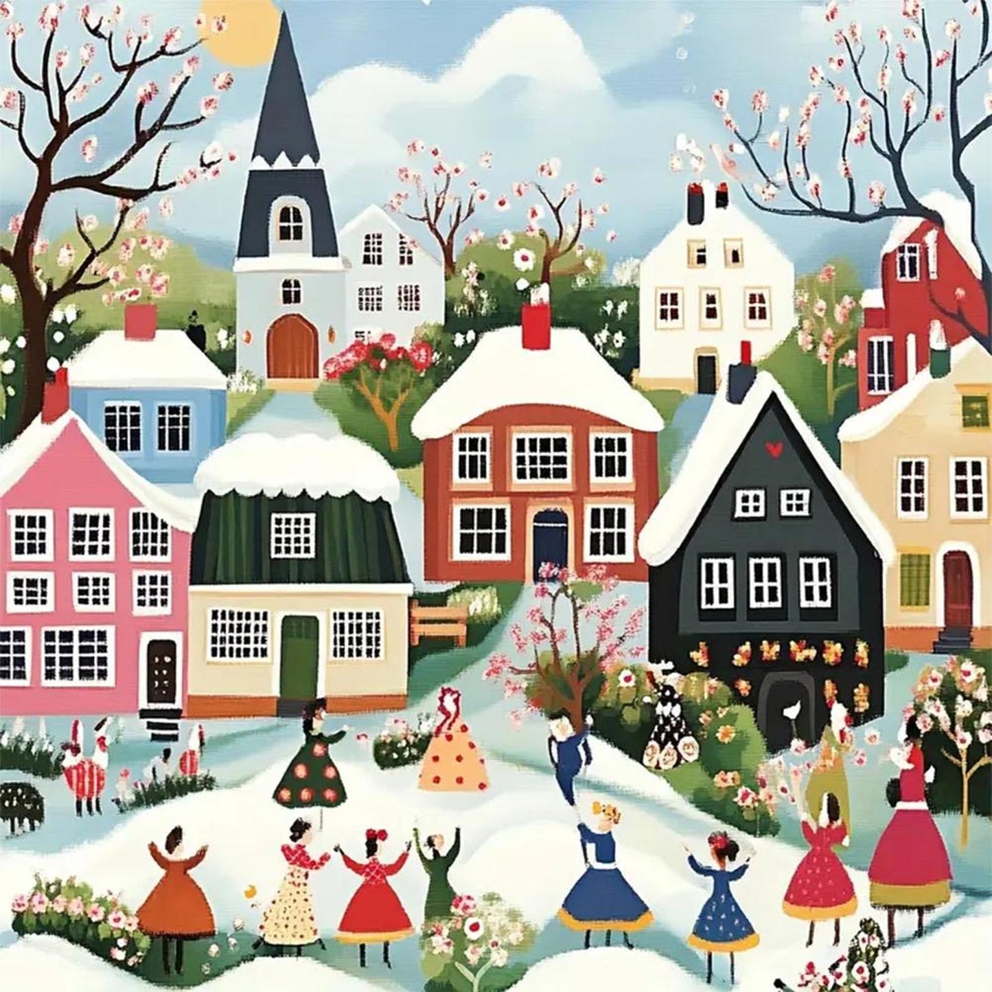 Winter Town - Full 14CT Counted Cross Stitch 40x40CM - Huacan
