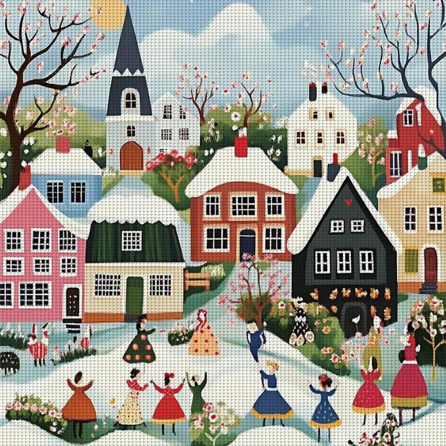 Winter Town - Full 14CT Counted Cross Stitch 40x40CM - Huacan