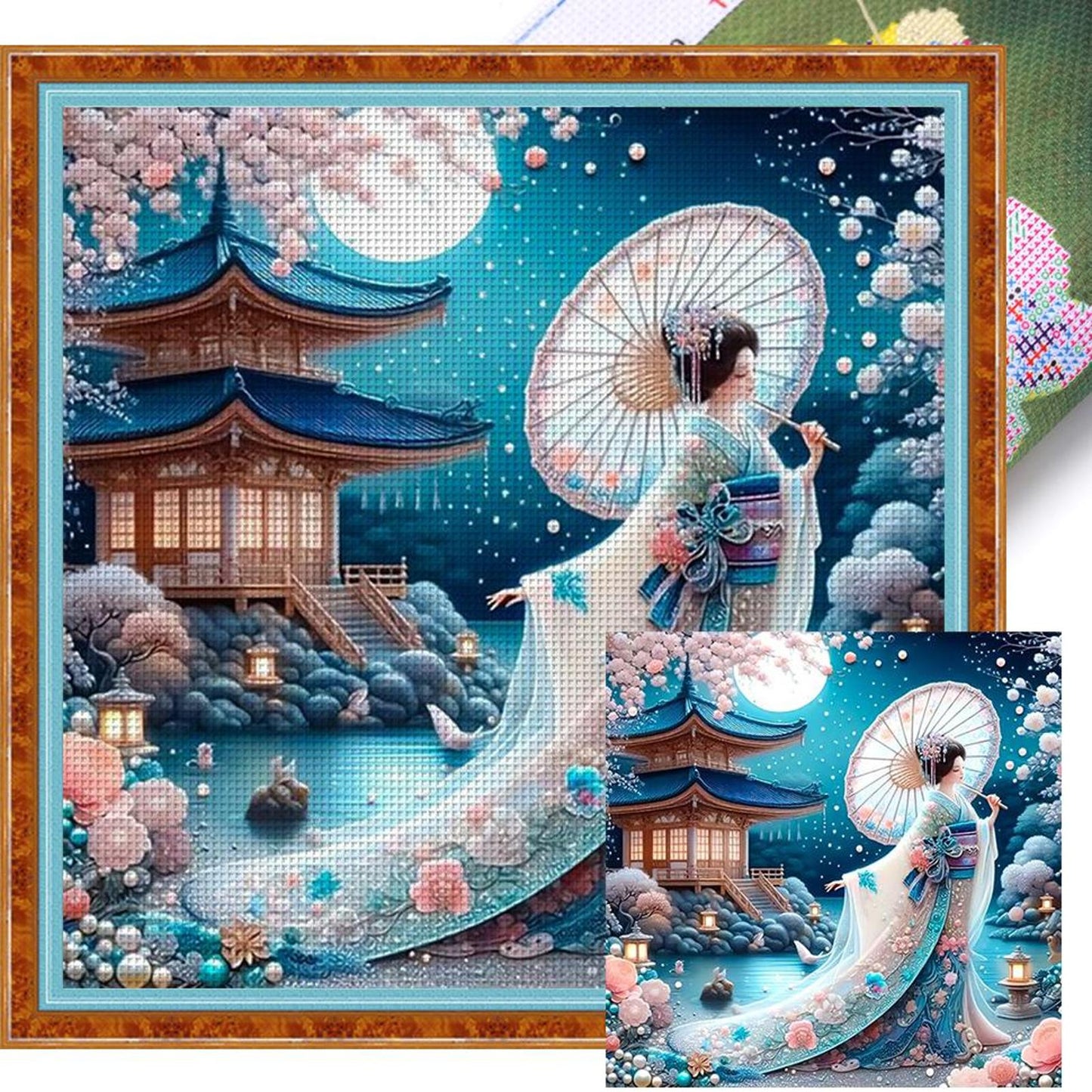 Kimono Woman With Umbrella - Full 11CT Stamped Cross Stitch 50x50CM - Yishu