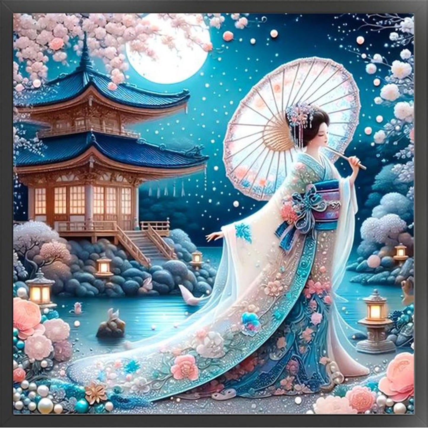 Kimono Woman With Umbrella - Full 11CT Stamped Cross Stitch 50x50CM - Yishu
