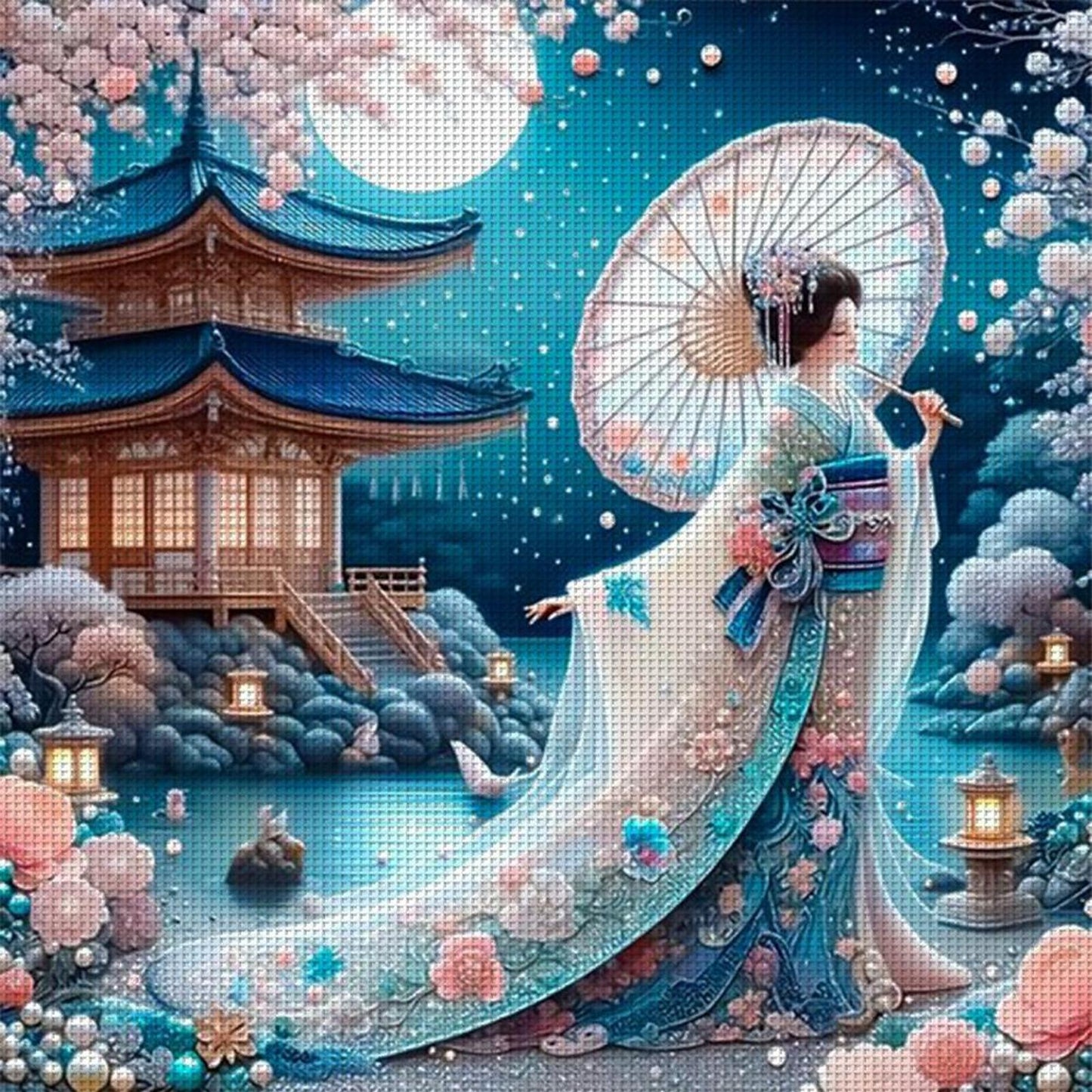 Kimono Woman With Umbrella - Full 11CT Stamped Cross Stitch 50x50CM - Yishu