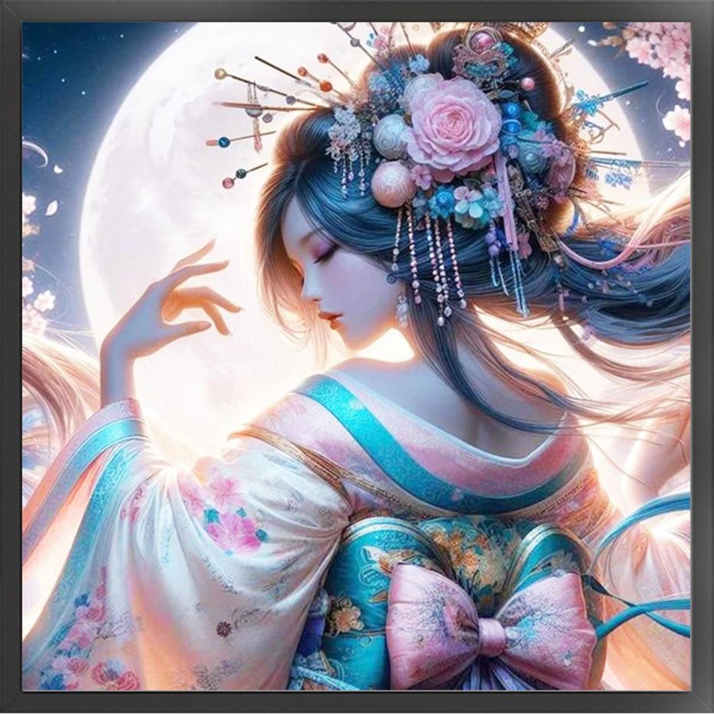 Kimono Woman Under The Moon - Full 11CT Stamped Cross Stitch 50x50CM - Yishu