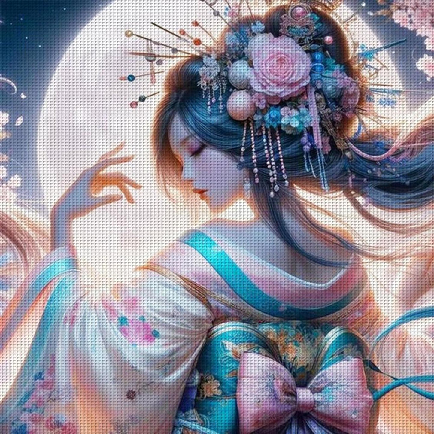 Kimono Woman Under The Moon - Full 11CT Stamped Cross Stitch 50x50CM - Yishu