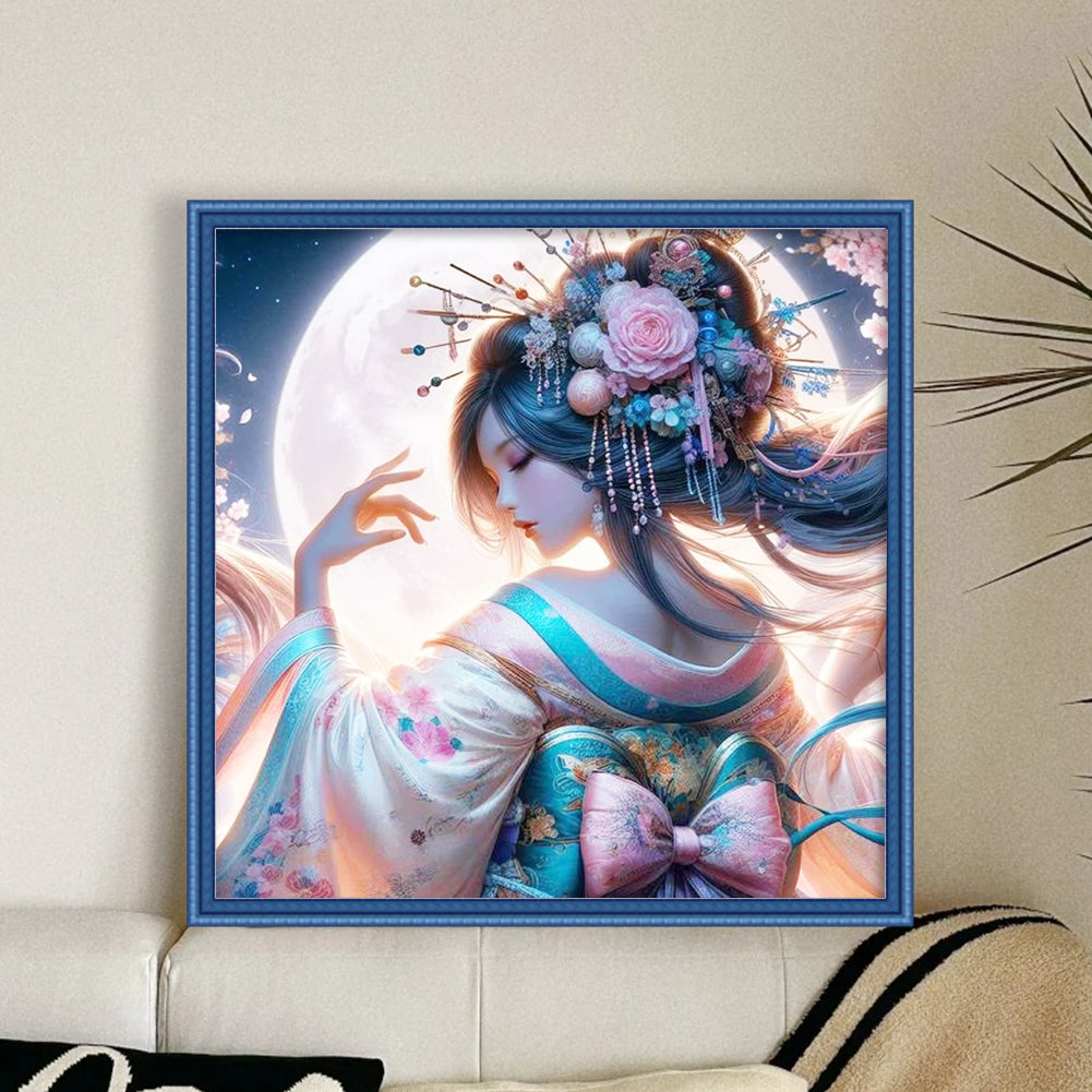Kimono Woman Under The Moon - Full 11CT Stamped Cross Stitch 50x50CM - Yishu