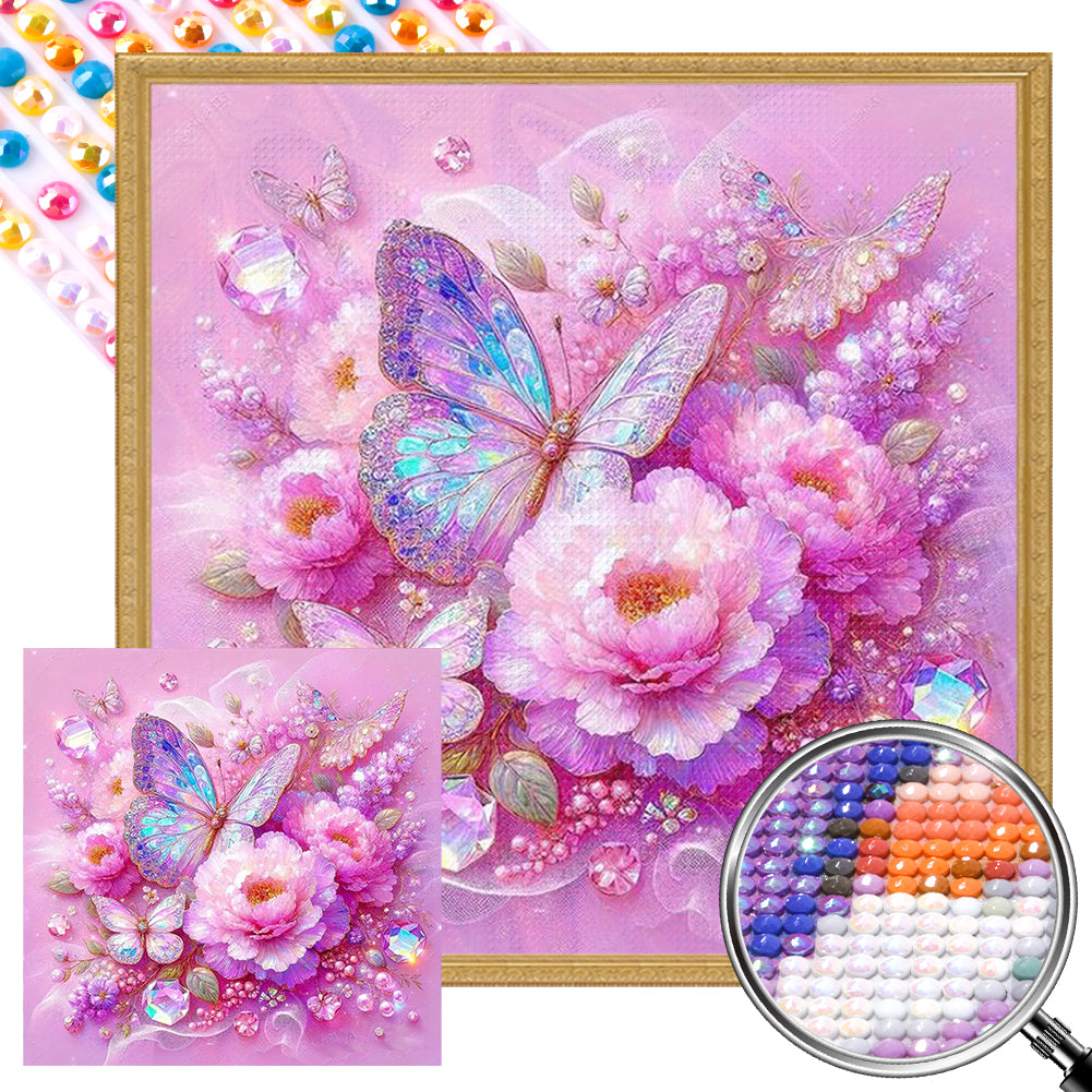 Peony Flower Butterfly 40*40CM Full AB Round Drill Diamond Painting Drill Diamond Painting