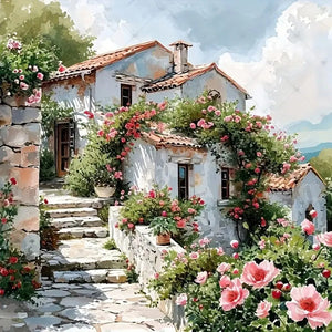 A Cottage Full Of Flowers 40*40CM Full Round Drill Diamond Painting Drill Diamond Painting