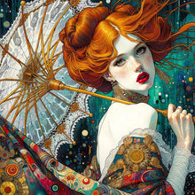 Load image into Gallery viewer, Redhead Girl Holding An Umbrella 40*40CM Full AB Round Drill Diamond Painting Drill Diamond Painting
