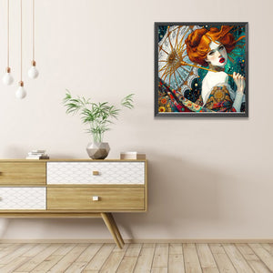 Redhead Girl Holding An Umbrella 40*40CM Full AB Round Drill Diamond Painting Drill Diamond Painting