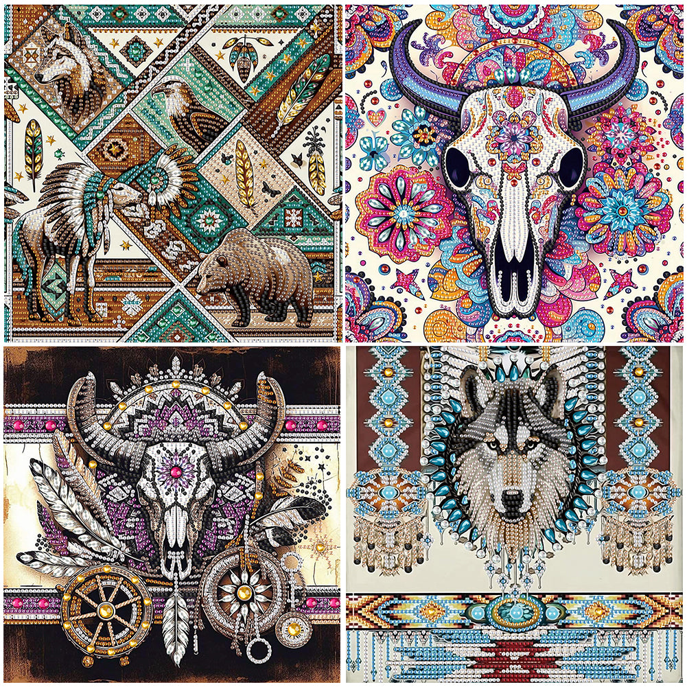 4PCS Animal 30*30CM(Canvas) Partial Special Shaped Drill Diamond Painting