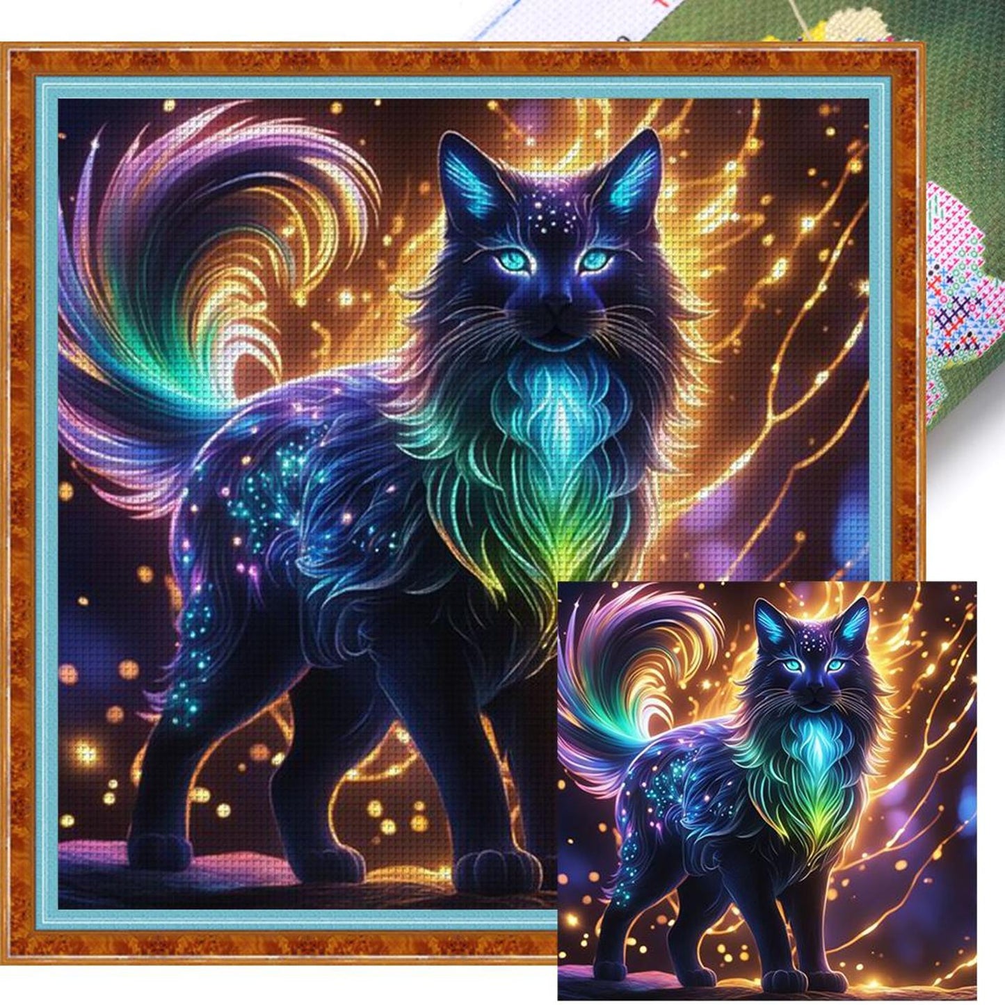 Magic Cat - Full 11CT Stamped Cross Stitch 50x50CM - Yishu