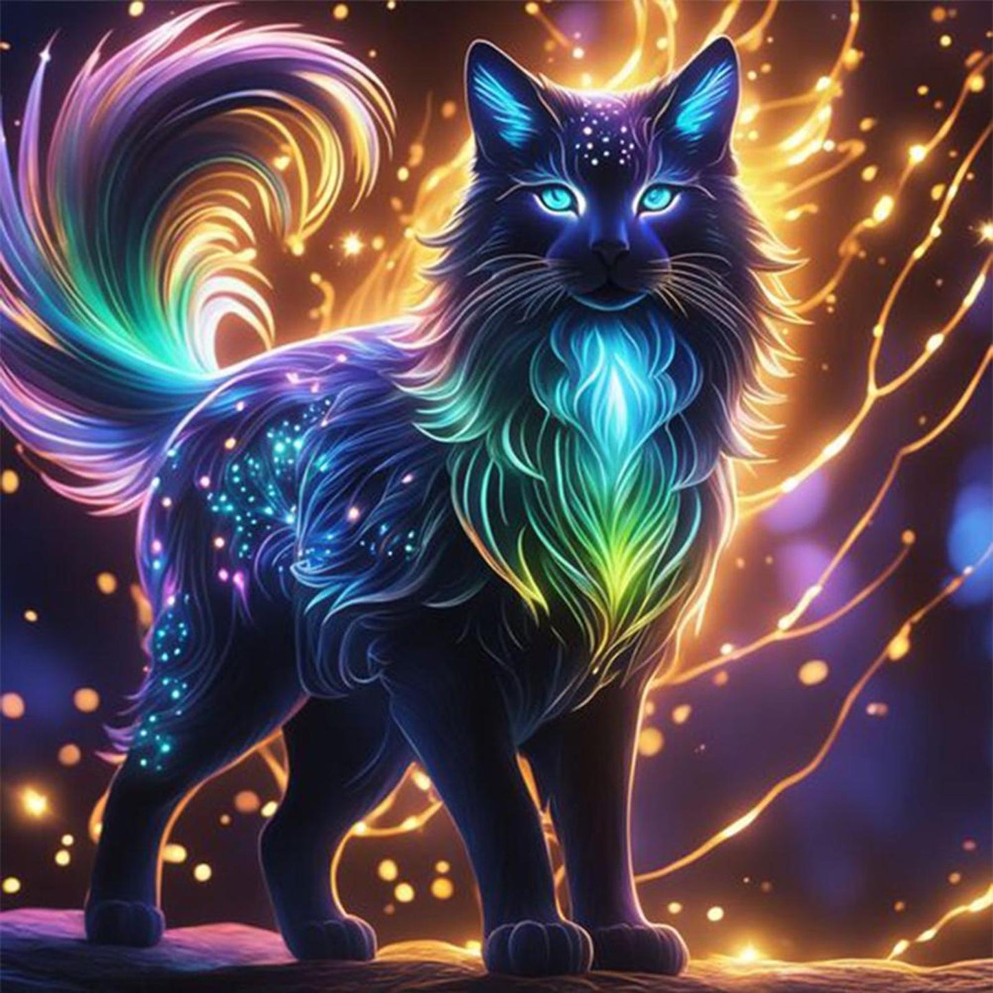 Magic Cat - Full 11CT Stamped Cross Stitch 50x50CM - Yishu