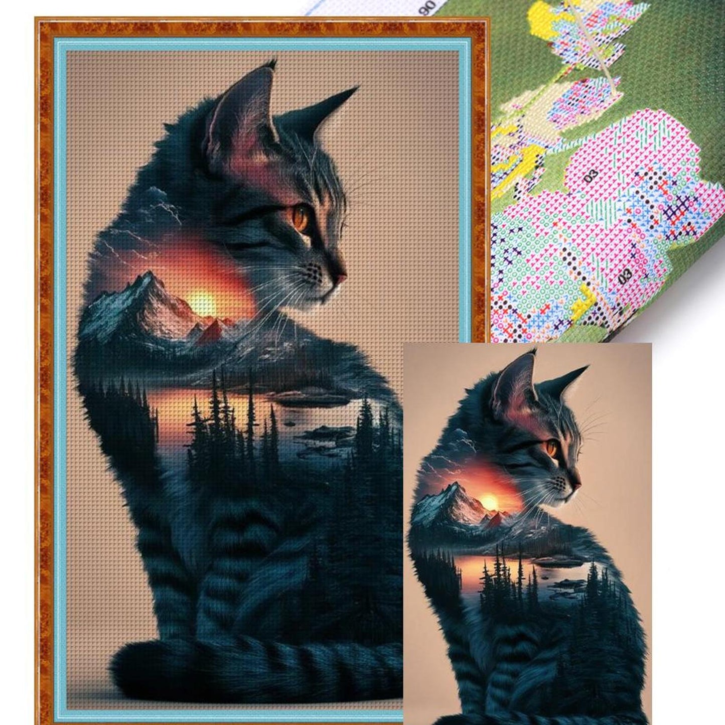 Cat With Landscape Painting - Full 11CT Stamped Cross Stitch 40x65CM - Yishu