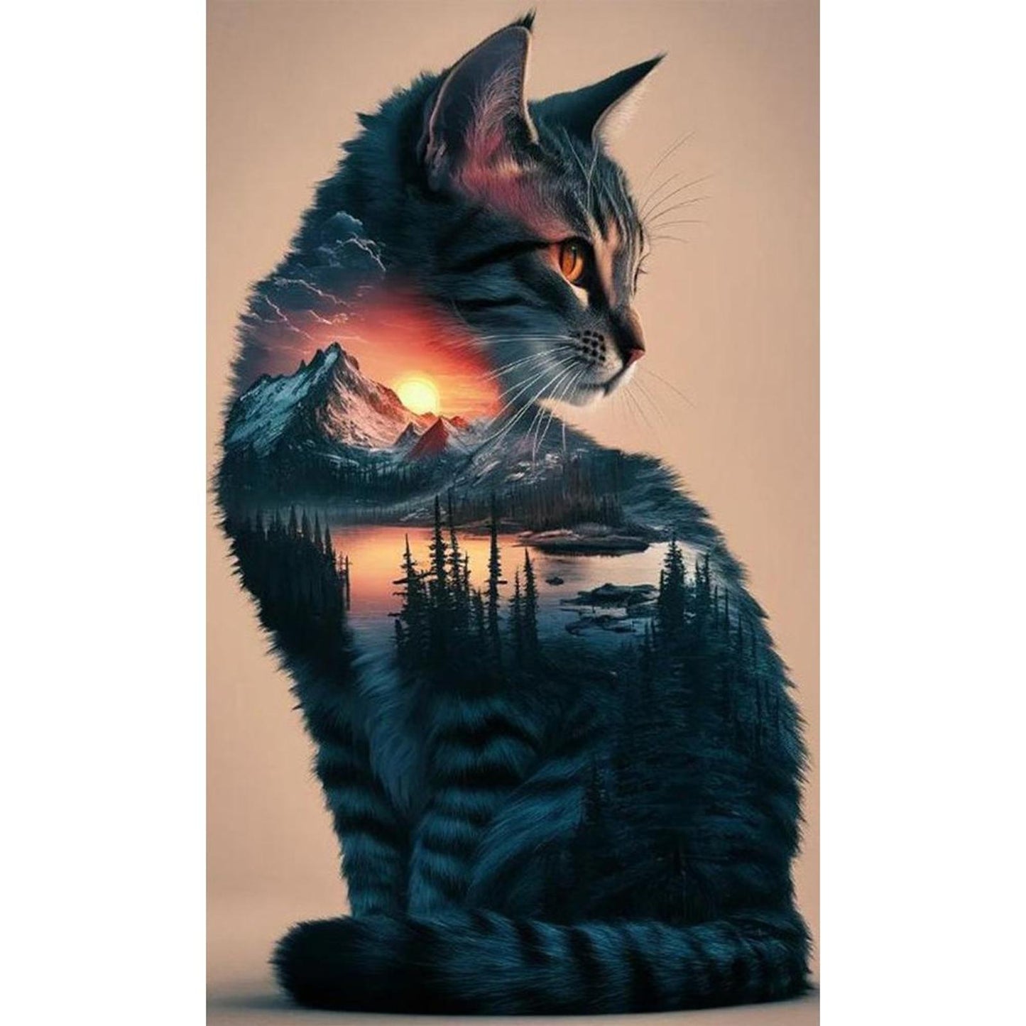 Cat With Landscape Painting - Full 11CT Stamped Cross Stitch 40x65CM - Yishu