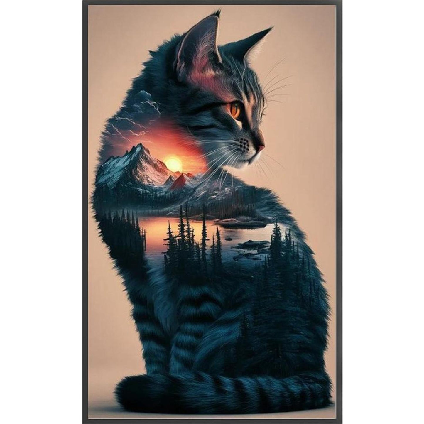 Cat With Landscape Painting - Full 11CT Stamped Cross Stitch 40x65CM - Yishu