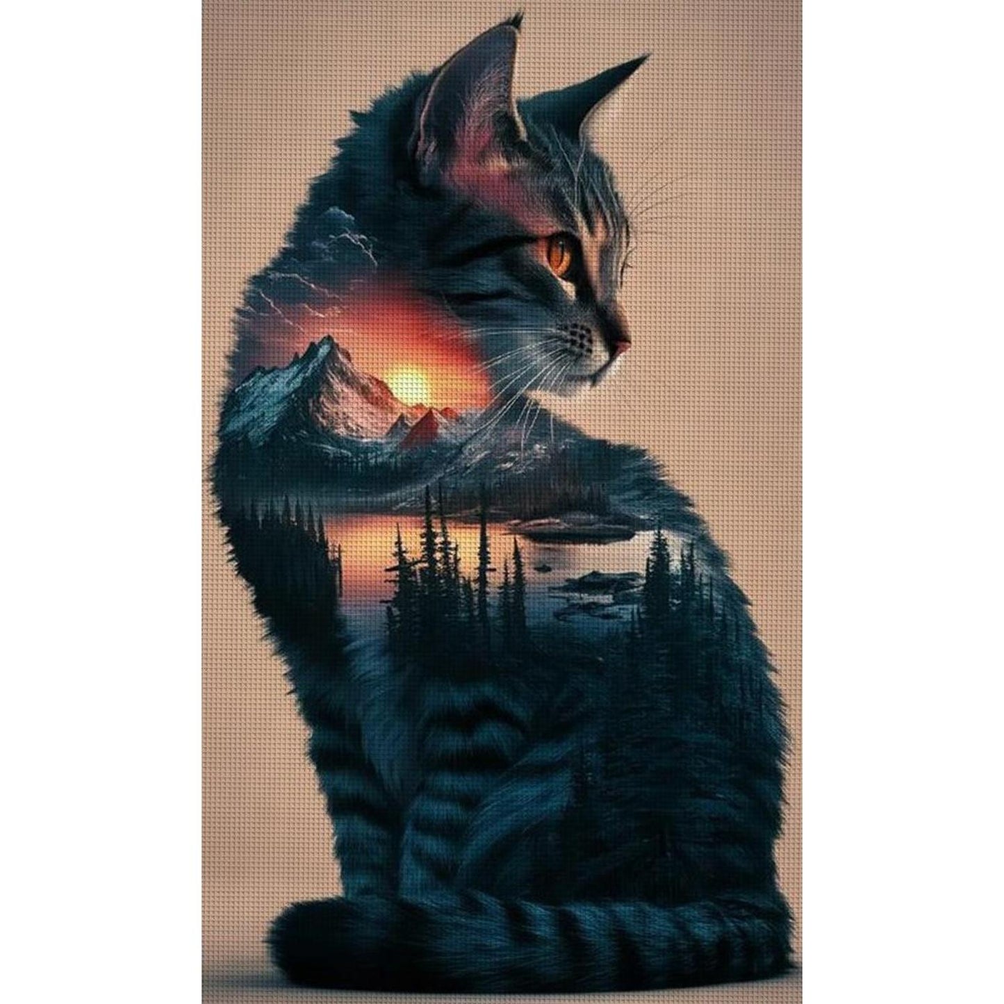 Cat With Landscape Painting - Full 11CT Stamped Cross Stitch 40x65CM - Yishu