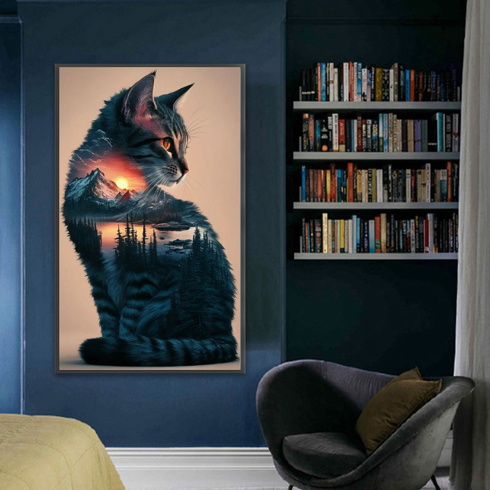 Cat With Landscape Painting - Full 11CT Stamped Cross Stitch 40x65CM - Yishu