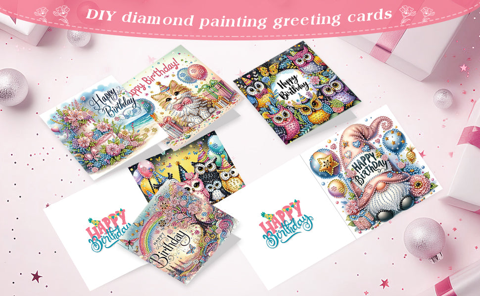 6PCS DIY Birthday Wishes Diamond Art Greeting Cards Congratulations Cards & Gift