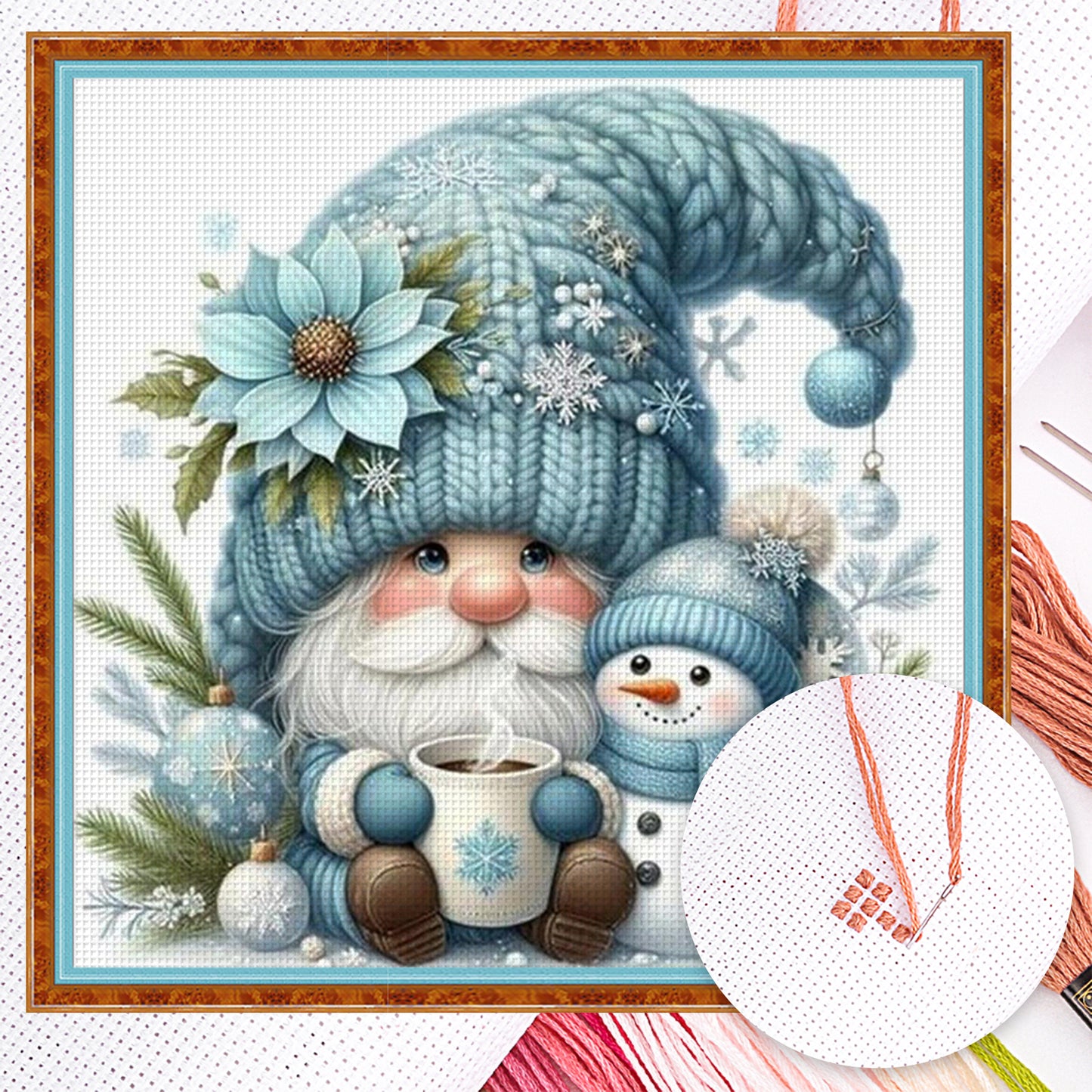 Blue Dryad And Snowman - Full 11CT Counted Cross Stitch 40x40CM - Huacan