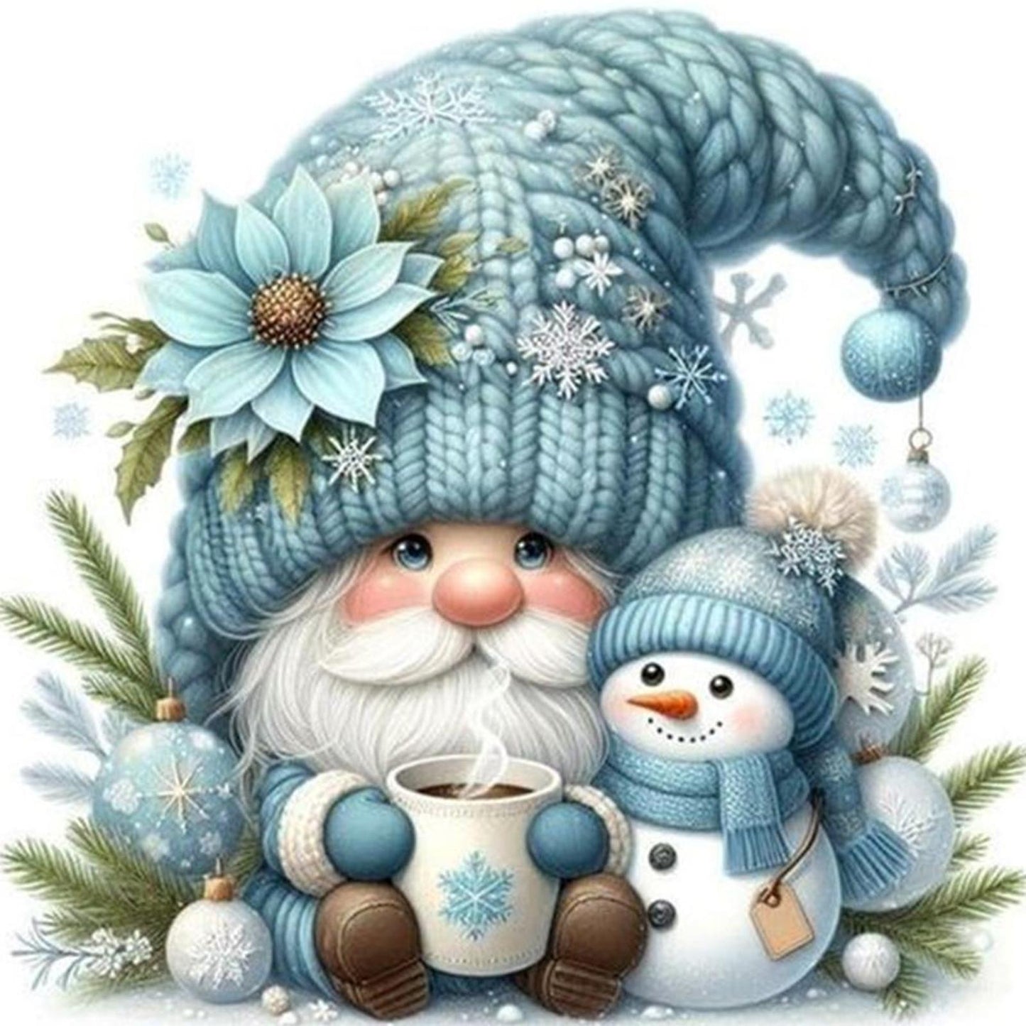 Blue Dryad And Snowman - Full 11CT Counted Cross Stitch 40x40CM - Huacan