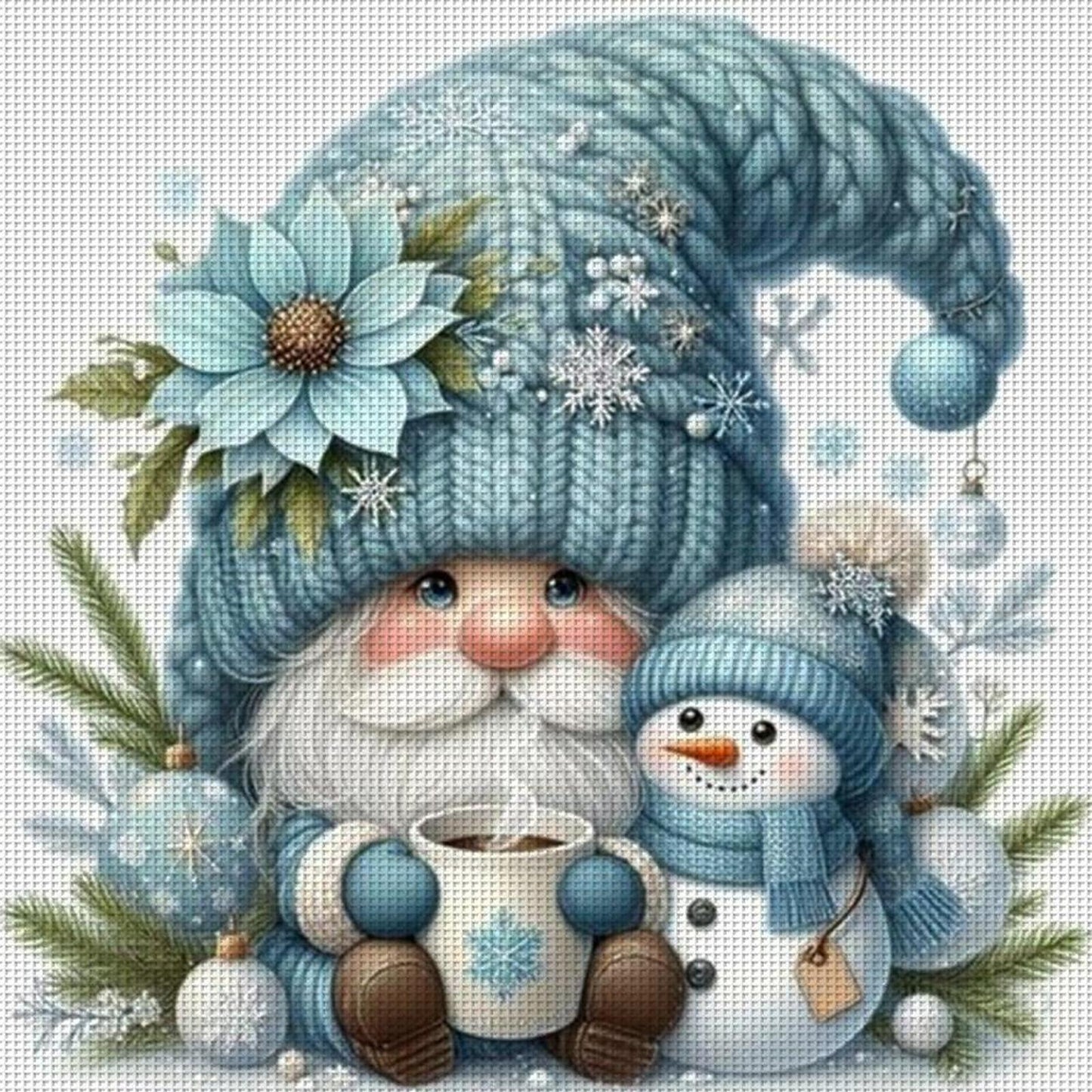 Blue Dryad And Snowman - Full 11CT Counted Cross Stitch 40x40CM - Huacan